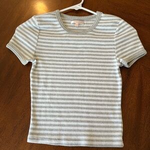 White & Gray Striped Crop Top